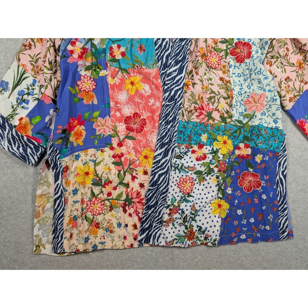 John.Mark Women Sweater Large Cardigan Open Front Floral Patchwork Mix Print - Picture 4 of 15